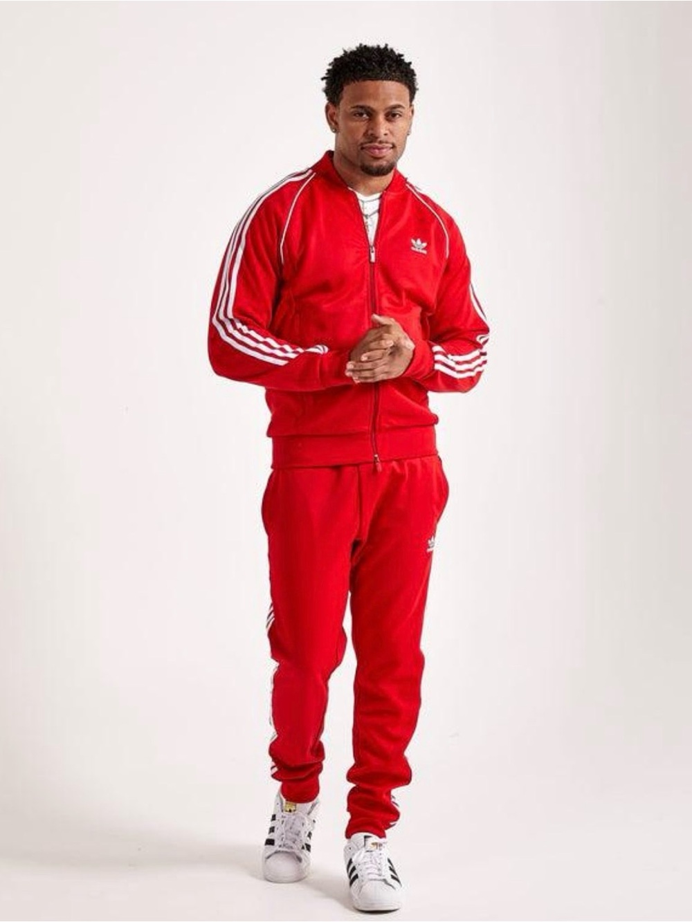 adidas Red Track Jacket and pants with White Stripes - Men's Zip Front